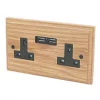 Varilight 13AX 2-Gang Unswitched Socket + 2.1A 2-Outlet Type A USB Charger Classic Oak with Black Inserts -Switches & Sockets Sales Store 1001H P