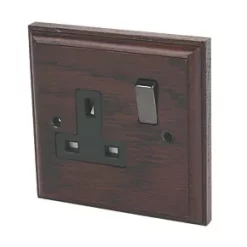 Varilight 13AX 1-Gang DP Switched Plug Socket Dark Oak with Black Inserts