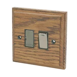 Varilight 13AX Switched Fused Spur with Neon Medium Oak with Black Inserts