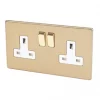 Varilight 13AX 2-Gang DP Switched Plug Socket Brushed Brass with White Inserts -Switches & Sockets Sales Store 2203H P