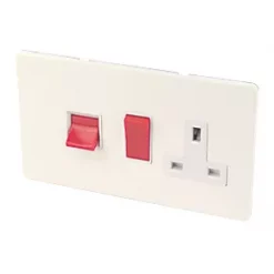 Varilight 45AX 2-Gang DP Cooker Switch & 13A DP Switched Socket White Chocolate with White Inserts