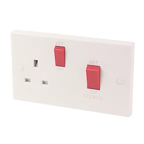 45A 2-Gang DP Cooker Switch & 13A DP Switched Socket White -Switches & Sockets Sales Store 3285D P