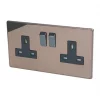 Varilight 13AX 2-Gang DP Switched Plug Socket Polished Bronze with Black Inserts -Switches & Sockets Sales Store 3716H P
