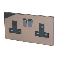 Varilight 13AX 2-Gang DP Switched Plug Socket Polished Bronze with Black Inserts