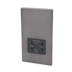 Varilight 1-Gang Dual Voltage Shaver Socket 115/230V Slate Grey with Black Inserts