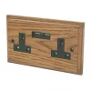 Varilight 13AX 2-Gang Unswitched Socket + 2.1A 2-Outlet Type A USB Charger Medium Oak with Black Inserts -Switches & Sockets Sales Store 4033H P