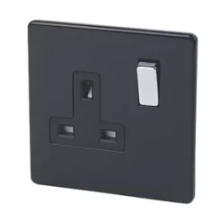 Varilight 13AX 1-Gang DP Switched Plug Socket Jet Black with Black Inserts