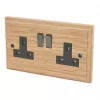 Varilight 13AX 2-Gang DP Switched Plug Socket Classic Oak with Black Inserts -Switches & Sockets Sales Store 4439H P