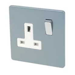 Varilight 13AX 1-Gang DP Switched Plug Socket Sky Blue with White Inserts