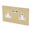 Varilight 13AX 2-Gang Unswitched Socket + 2.1A 2-Outlet Type A USB Charger Brushed Brass with White Inserts -Switches & Sockets Sales Store 4863J P
