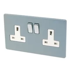 Varilight 13AX 2-Gang DP Switched Plug Socket Sky Blue with White Inserts