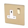Varilight 13AX 1-Gang DP Switched Plug Socket Brushed Brass with White Inserts -Switches & Sockets Sales Store 5544H P