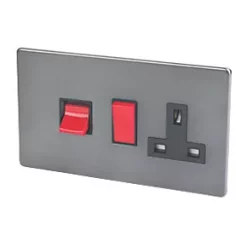 Varilight 45AX 2-Gang DP Cooker Switch & 13A DP Switched Socket Slate Grey with Black Inserts