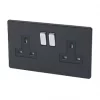 Varilight 13AX 2-Gang DP Switched Plug Socket Jet Black with Black Inserts -Switches & Sockets Sales Store 68626 P