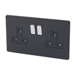 Varilight 13AX 2-Gang DP Switched Plug Socket Jet Black with Black Inserts