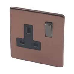 Varilight 13AX 1-Gang DP Switched Plug Socket Brushed Bronze with Black Inserts
