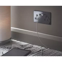 Varilight 13AX 2-Gang Unswitched Socket + 2.1A 2-Outlet Type A USB Charger Jet Black with Black Inserts -Switches & Sockets Sales Store 7295F A3