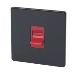 Varilight 45AX 1-Gang DP Cooker Switch Jet Black with Red Inserts