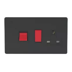 Varilight 45AX 2-Gang DP Cooker Switch & 13A DP Switched Socket Jet Black with Black Inserts -Switches & Sockets Sales Store 79256 A1