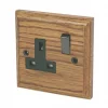 Varilight 13AX 1-Gang DP Switched Plug Socket Medium Oak with Black Inserts
