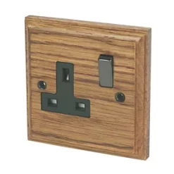 Varilight 13AX 1-Gang DP Switched Plug Socket Medium Oak with Black Inserts