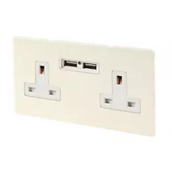 Varilight 13AX 2-Gang Unswitched Socket + 2.1A 2-Outlet Type A USB Charger White Chocolate with White Inserts
