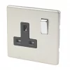 Varilight 13AX 1-Gang DP Switched Plug Socket Satin Chrome with Black Inserts -Switches & Sockets Sales Store 83937 P