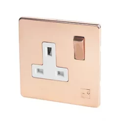 Varilight 13AX 1-Gang DP Switched Plug Socket Anti-Microbial Copper with White Inserts