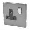 Varilight 13AX 1-Gang DP Switched Plug Socket Slate Grey with Black Inserts -Switches & Sockets Sales Store 90140 P