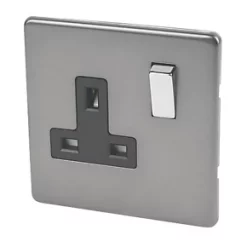 Varilight 13AX 1-Gang DP Switched Plug Socket Slate Grey with Black Inserts