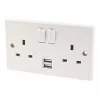 13A 2-Gang DP Switched Socket + 2.1A 2-Outlet Type A USB Charger White -Switches & Sockets Sales Store 9272J P
