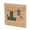 Varilight 13AX 1-Gang DP Switched Plug Socket Classic Oak with Black Inserts -Switches & Sockets Sales Store 9327H P