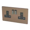 Varilight 13AX 2-Gang DP Switched Plug Socket Brushed Bronze with Black Inserts