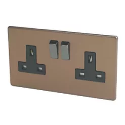 Varilight 13AX 2-Gang DP Switched Plug Socket Brushed Bronze with Black Inserts